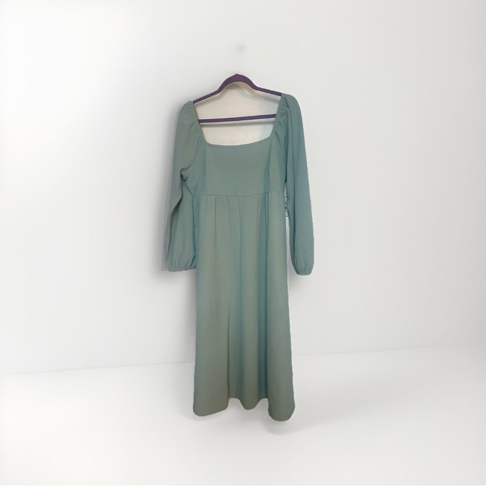 Maison Jules Sage Green Long Sleeve Midi Dress NWT WITH FLAWS READ DESCRIPTION - Picture 2 of 5